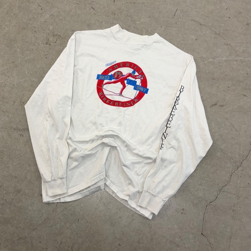 Vintage 1987 American Birkebeiner Ski Race Hanes Beefy-T Long Sleeve Shirt XL